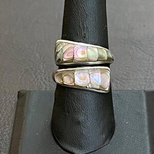 Vintage Taxco Mexico sterling silver abalone bypass ring